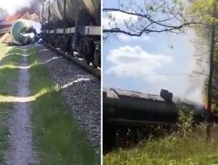 Брянск мужид төмөр зам дээр тэсрэх төхөөрөмж дэлбэрч, зүтгүүр болон ачааны 20 вагон замаасаа гарчээ
